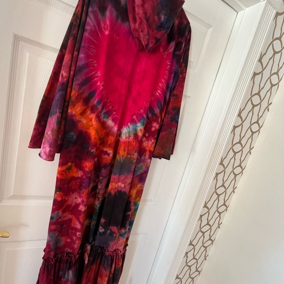EPIC BOHO ANGEL SLEEVE COTTON JERSEY MODERN TIEDYE DRESS/kimono HOOD!!! - Picture 9 of 11